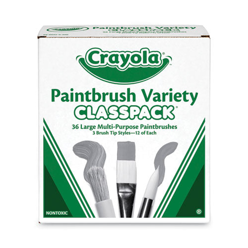 Image of Crayola® Large Variety Paint Brush Classpack, Natural; Nylon Bristles, Flat; Round Profiles, 36/set