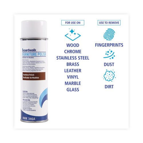 Image of Boardwalk® Furniture Polish, Lemon Scent, 19 oz Aerosol Spray