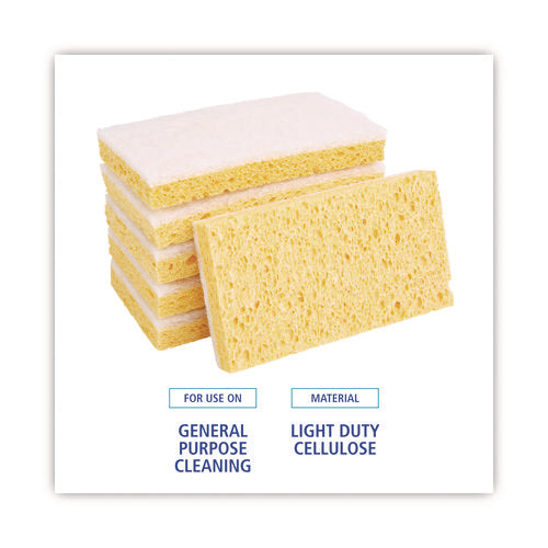 Image of Boardwalk® Light-Duty Scrubbing Sponge, Individually Wrapped, 3.6 x 6.1, 0.7" Thick, Yellow/White, 20/Carton