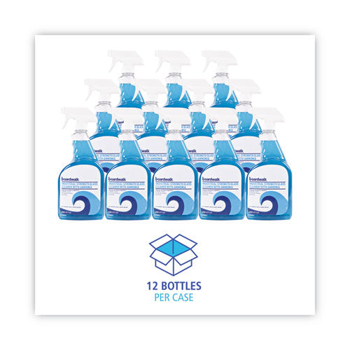 Image of Boardwalk® Industrial Strength Glass Cleaner with Ammonia, Unscented, 32 oz Trigger Spray Bottle, 12/Carton