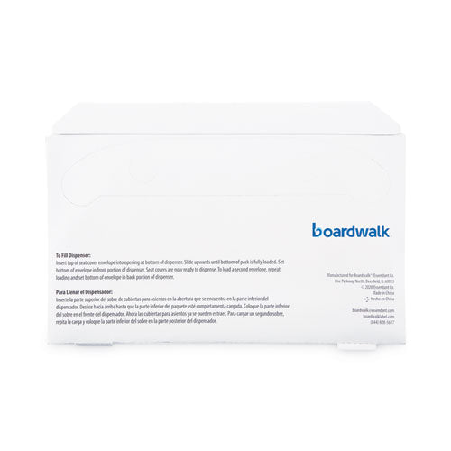 Image of Boardwalk® Premium Half-Fold Toilet Seat Covers, 14.17 x 16.73, White, 250 Covers/Sleeve, 10 Sleeves/Carton