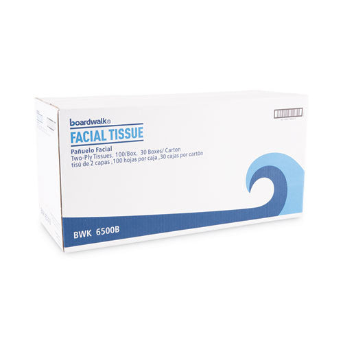 Image of Boardwalk® Office Packs Facial Tissue, 2-Ply, White, Flat Box, 100 Sheets/box, 30 Boxes/carton