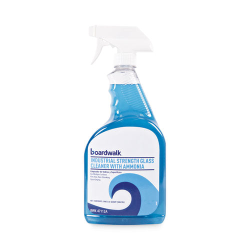 Image of Boardwalk® Industrial Strength Glass Cleaner with Ammonia, Unscented, 32 oz Trigger Spray Bottle, 12/Carton