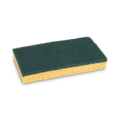 Image of Boardwalk® Medium-Duty Scrubbing Sponge, Individually Wrapped, 3.6 x 6.1, 0.75" Thick, Yellow/Green, 20/Carton