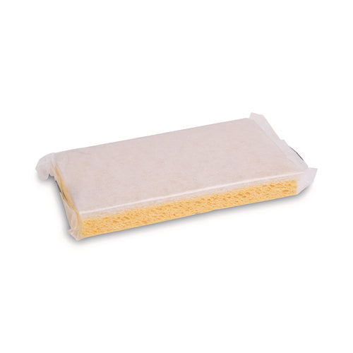 Image of Boardwalk® Light-Duty Scrubbing Sponge, Individually Wrapped, 3.6 x 6.1, 0.7" Thick, Yellow/White, 20/Carton