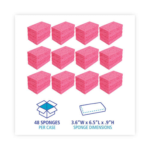 Image of Boardwalk® Small Cellulose Sponge, 3.6 X 6.5, 0.9" Thick, Pink, 2/pack, 24 Packs/carton