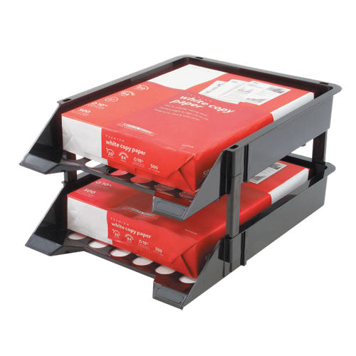 Image of deflecto® Supertray Countertop Tray Set, 2 Sections, Letter To Legal Size Files, 11" X 14.88" X 2.5", Black, 2/pack