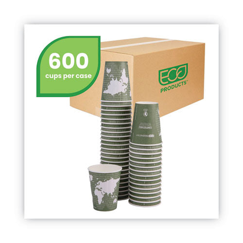 Image of Eco-Products® World Art Renewable and Compostable Insulated Hot Cups, 12 oz, Paper, Brown/White, 40/Pack, 15 Packs/Carton
