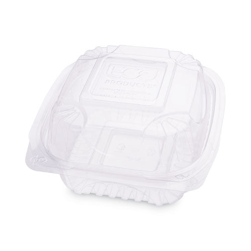 Image of Eco-Products® Renewable and Compostable Clear Clamshell Hinged Food Containers, 6 x 6 x 3, Plastic, 80/Pack, 3 Packs/Carton