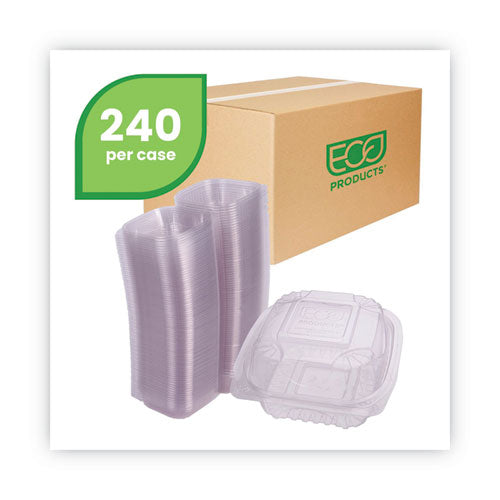 Image of Eco-Products® Renewable and Compostable Clear Clamshell Hinged Food Containers, 6 x 6 x 3, Plastic, 80/Pack, 3 Packs/Carton