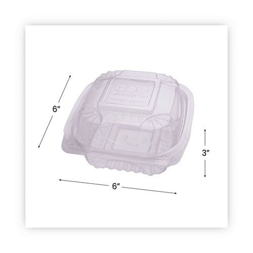 Image of Eco-Products® Renewable and Compostable Clear Clamshell Hinged Food Containers, 6 x 6 x 3, Plastic, 80/Pack, 3 Packs/Carton