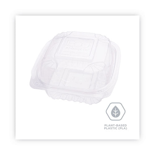 Image of Eco-Products® Renewable and Compostable Clear Clamshell Hinged Food Containers, 6 x 6 x 3, Plastic, 80/Pack, 3 Packs/Carton