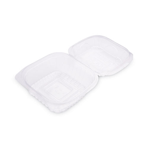Image of Eco-Products® Renewable and Compostable Clear Clamshell Hinged Food Containers, 6 x 6 x 3, Plastic, 80/Pack, 3 Packs/Carton