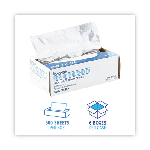 Image of Boardwalk® Standard Aluminum Foil Pop-Up Sheets, 63 Gauge, 9 x 10.75, 500/Box, 6 Boxes/Carton
