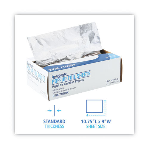 Image of Boardwalk® Standard Aluminum Foil Pop-Up Sheets, 63 Gauge, 9 x 10.75, 500/Box, 6 Boxes/Carton