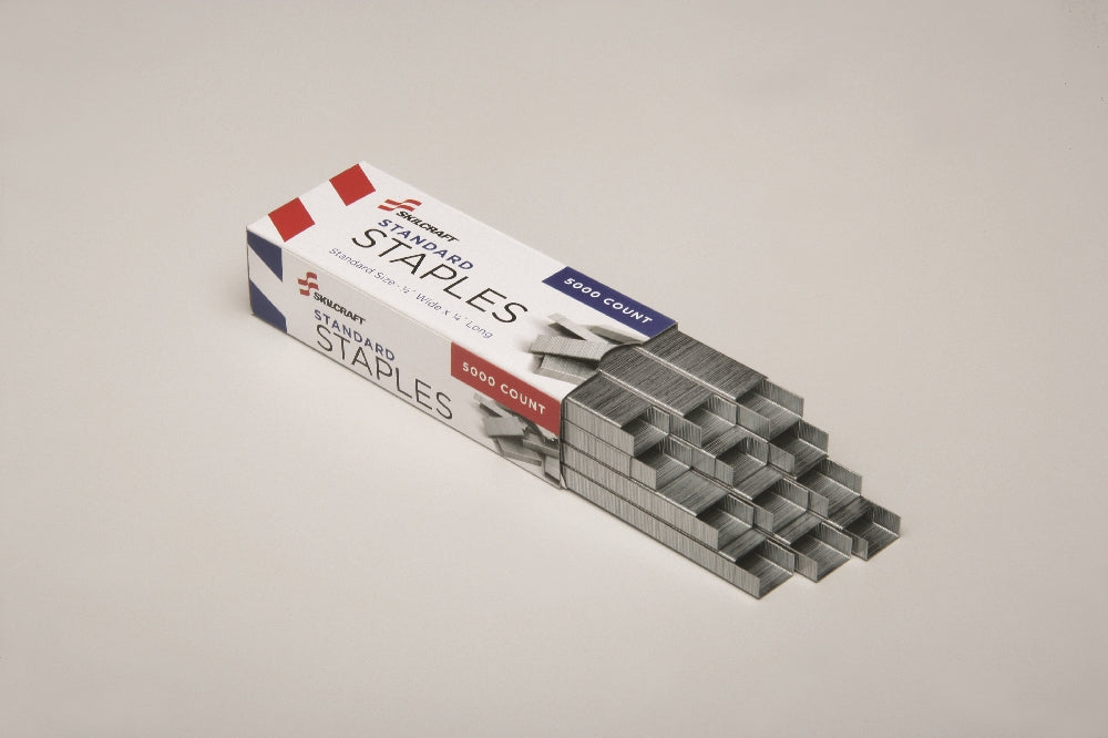 Image of Skilcraft Standard Staples, Full Strip, 1/2 in Crown, 1/4 in Leg Lg