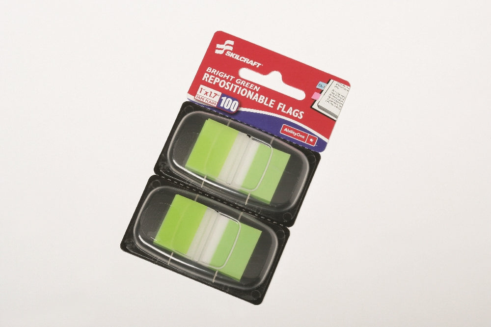 Image of Self-Stick Repositionable Flags, 1" x 1.75", Bright Green