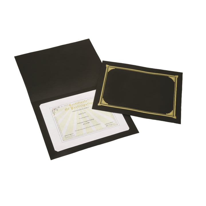 Image of Gold Foil Stamped Certificate Document Cover, Black
