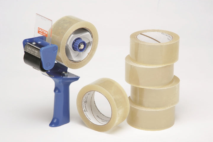 Image of Package Sealing Tape, Commercial Grade, 2" x 55 yds, Clear, 6 Rolls w/Pistol Grip Dispenser