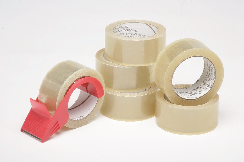 Image of Package Sealing Tape, Commercial Grade, 2" x 55 yds, Clear, 6 Rolls w/Handheld Dispenser
