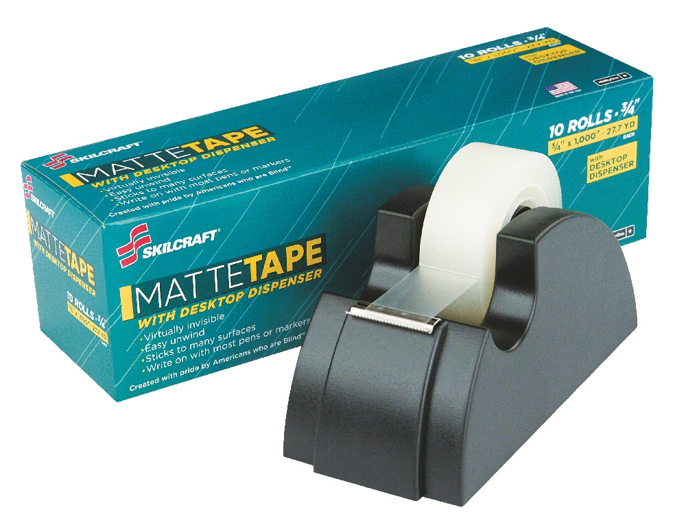Image of Desktop Transparent Matte Finish Tape Pre-Packs with Desk Dispenser