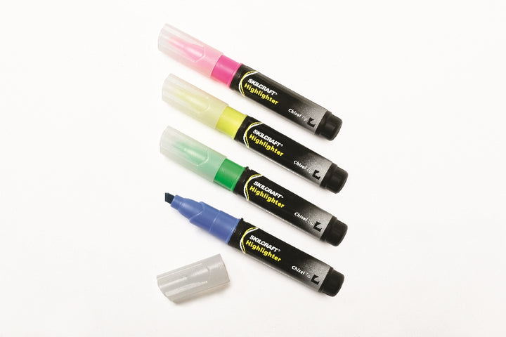 Image of Large Fluorescent Highlighter, Yellow/Pink/Blue/Green Ink