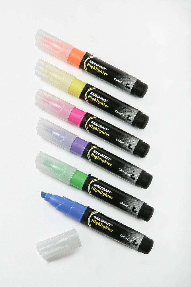 Image of Large Fluorescent Highlighter, Yellow/Pink/Blue/Green/Purple/Orange Ink
