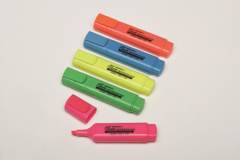 Image of Skilcraft Neon Flat Highlighter, Assorted Colors