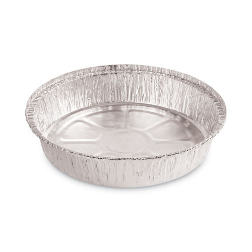 Image of Boardwalk® Round Aluminum To-Go Containers, 300 Gauge, 48 oz, 9" Diameter x 1.66" h, Silver, 500/Carton
