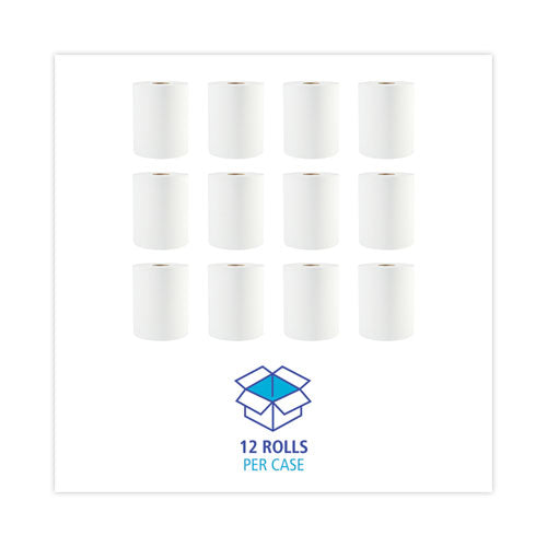 Image of Boardwalk® Hardwound Paper Towels, 1-Ply, 8" X 600 Ft, White, 2" Core, 12 Rolls/carton