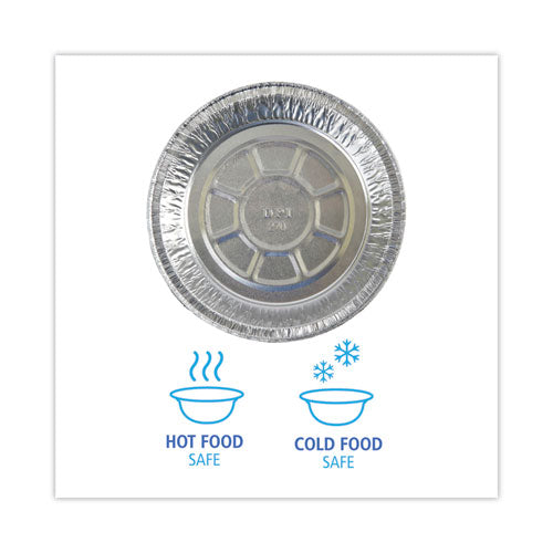 Image of Boardwalk® Round Aluminum To-Go Containers, 250 Gauge, 24 oz, 7" Diameter x 1.47" h, Silver, 500/Carton