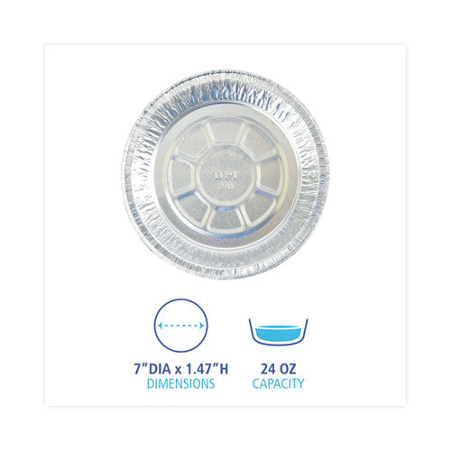 Image of Boardwalk® Round Aluminum To-Go Containers, 250 Gauge, 24 oz, 7" Diameter x 1.47" h, Silver, 500/Carton
