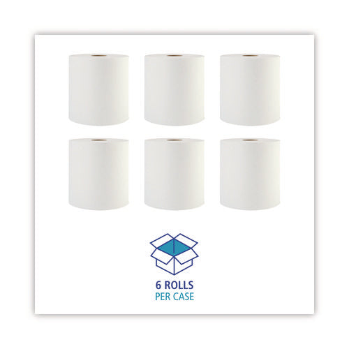 Image of Boardwalk® Hardwound Paper Towels, 1-Ply, 8" x 800 ft, White, 6 Rolls/Carton