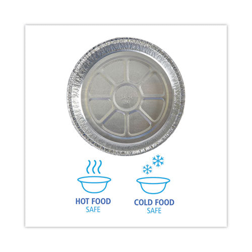 Image of Boardwalk® Round Aluminum To-Go Containers, 300 Gauge, 48 oz, 9" Diameter x 1.66" h, Silver, 500/Carton