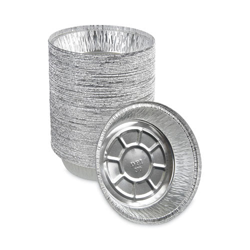 Image of Boardwalk® Round Aluminum To-Go Containers, 250 Gauge, 24 oz, 7" Diameter x 1.47" h, Silver, 500/Carton