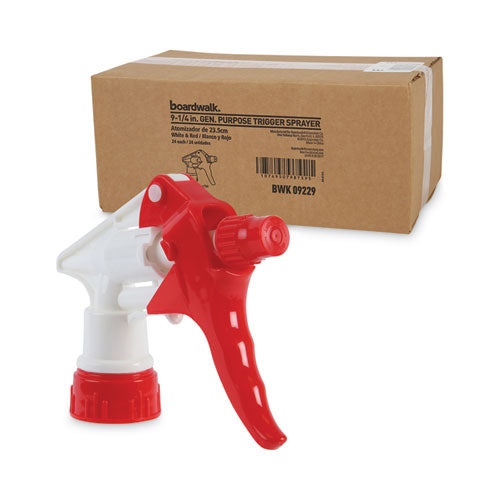 Image of Boardwalk® General Purpose Trigger Sprayer, 9.25" Tube, Fits 32 oz Bottles, Red/White, 24/Carton