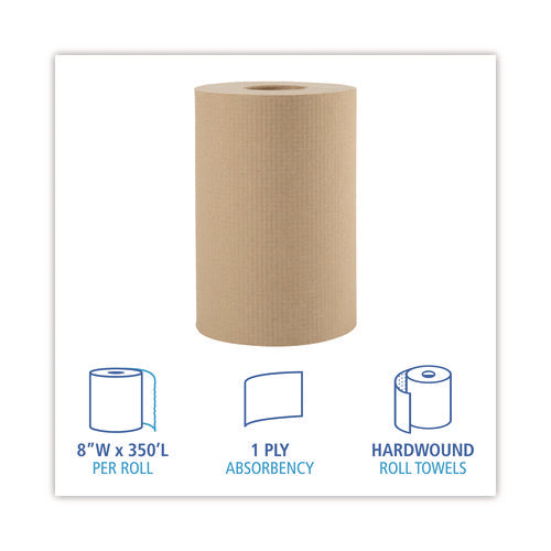 Image of Boardwalk® Hardwound Paper Towels, 1-Ply, 8" x 350 ft, Natural, 12 Rolls/Carton