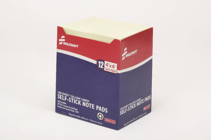 Image of Self-Stick Note Pad, Lined, 100 Sheets, 4" x 6", Yellow