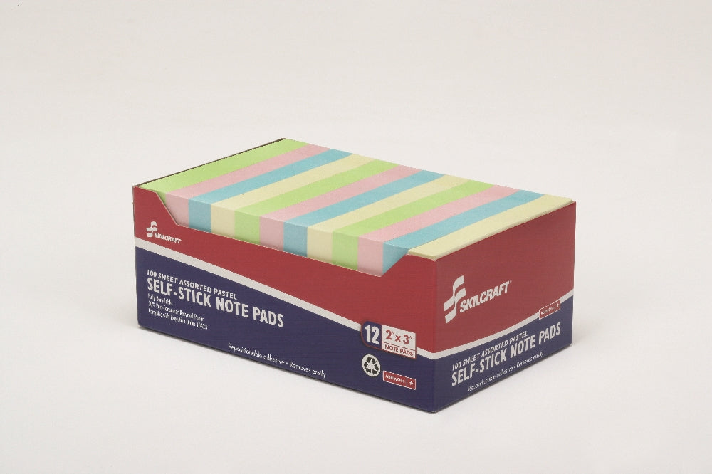 Image of Self-Stick Note Pad, Plain, 100 Sheets, 2" x 3", Assorted Pastel