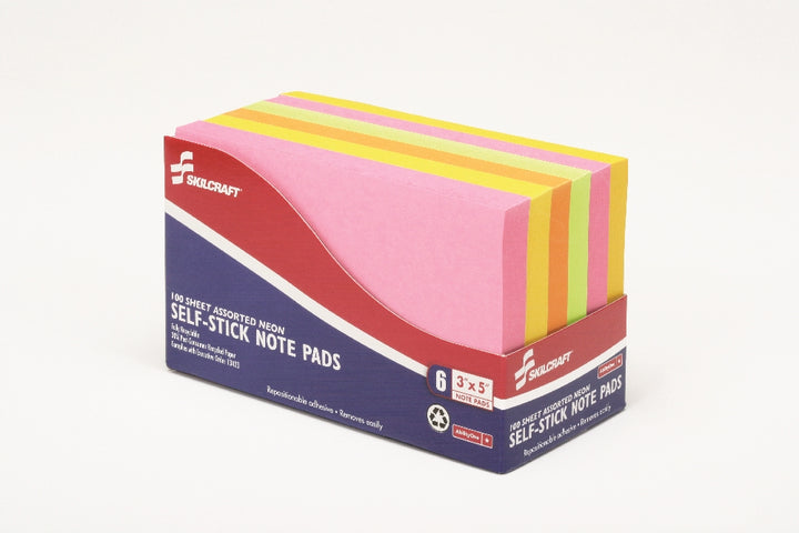 Image of Self-Stick Note Pad, Plain, 3" x 5", Neon