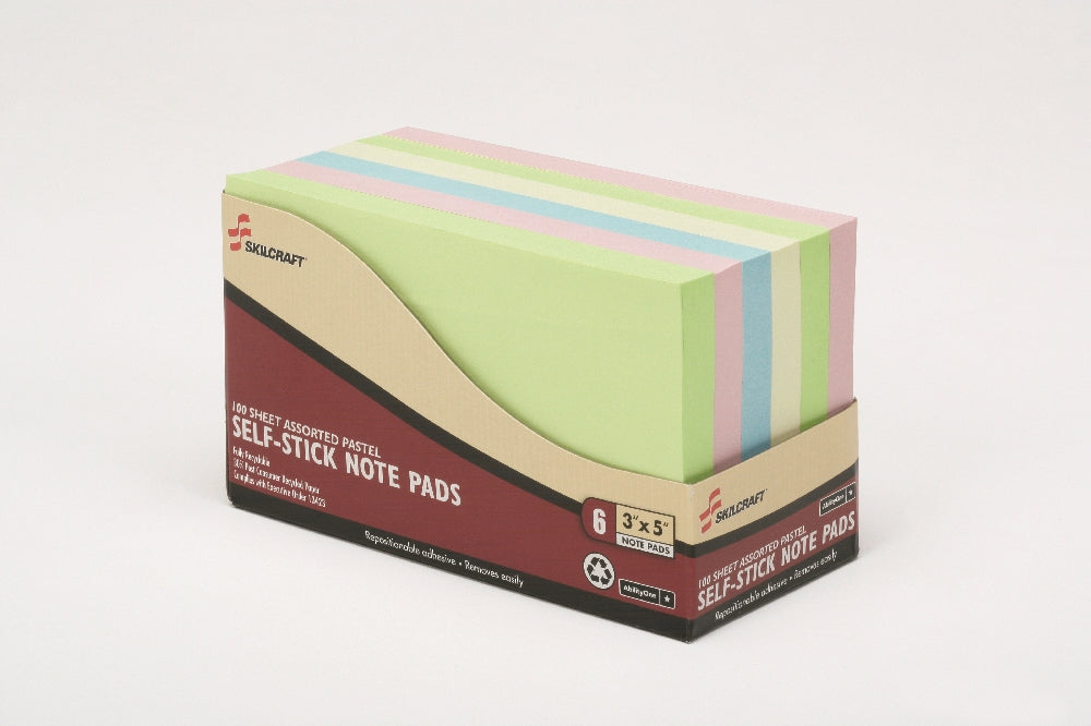 Image of Self-Stick Note Pad, Plain, 100 Sheets, 3" x 5", Assorted Pastel