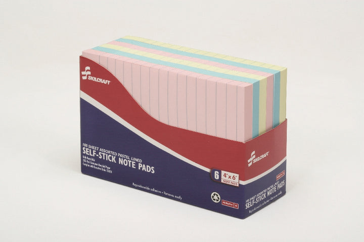 Image of Self-Stick Note Pad, Lined, 100 Sheets, 4" x 6", Assorted Pastel