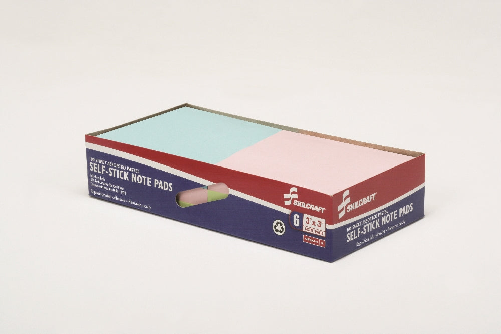 Image of Self-Stick Note Pad, Plain, 100 Sheets, 3" x 3", Assorted Pastel