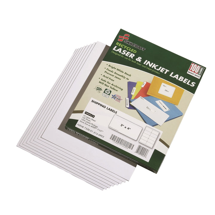 Image of Recycled Laser and Inkjet Labels, Address and Shipping, 2" x 4", 10/Sheet, 1000 Labels