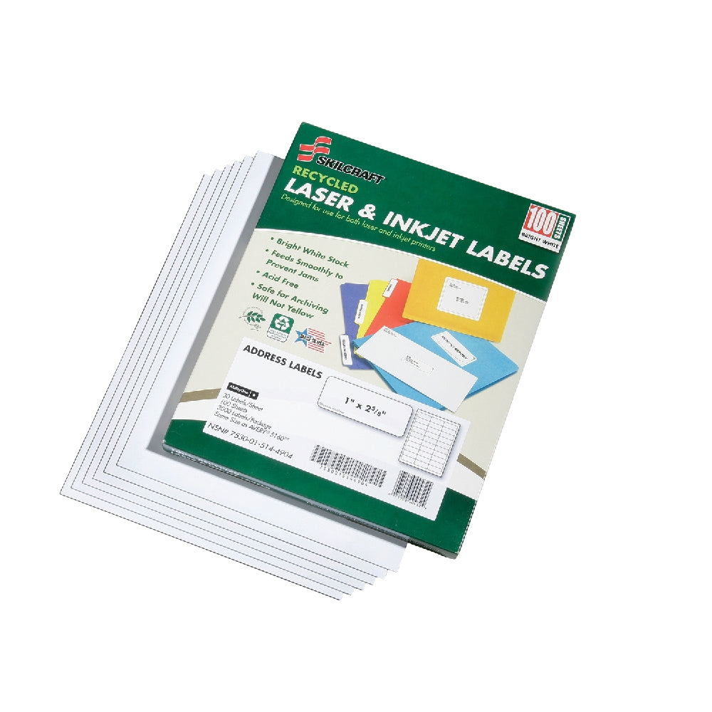 Image of Recycled Laser and Inkjet Labels, Address and Shipping, 1" x 2-5/8", 30/Sheet, 3000 Labels