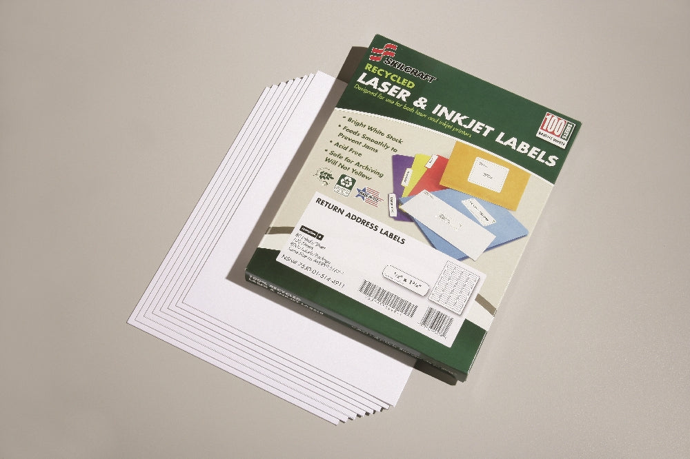 Image of Recycled Laser and Inkjet Labels, Address and Shipping, 1/2" x 1-3/4" , 80/Sheet, 8000