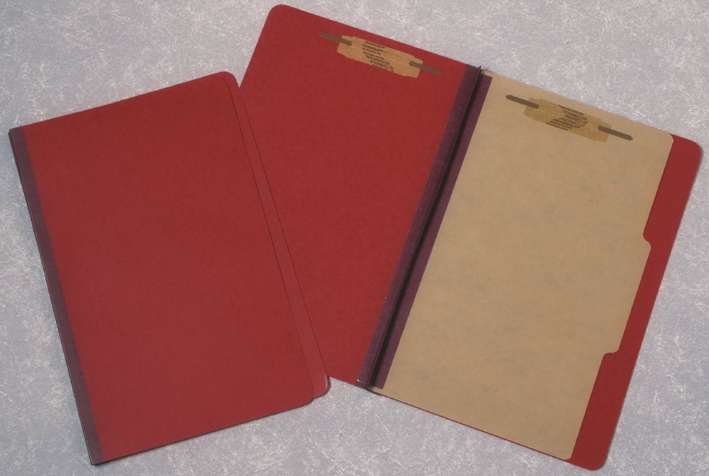 Image of Pressboard Classification Folder, 1 Divider, 4 Part, Legal, Dark Red