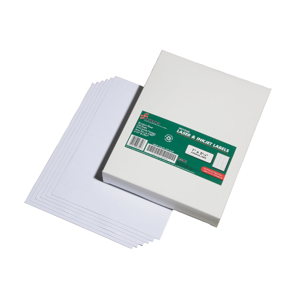 Image of Recycled Laser and Inkjet Labels, Address and Shipping, 1" x 2-5/8", 30/Sheet, 7500 Labels