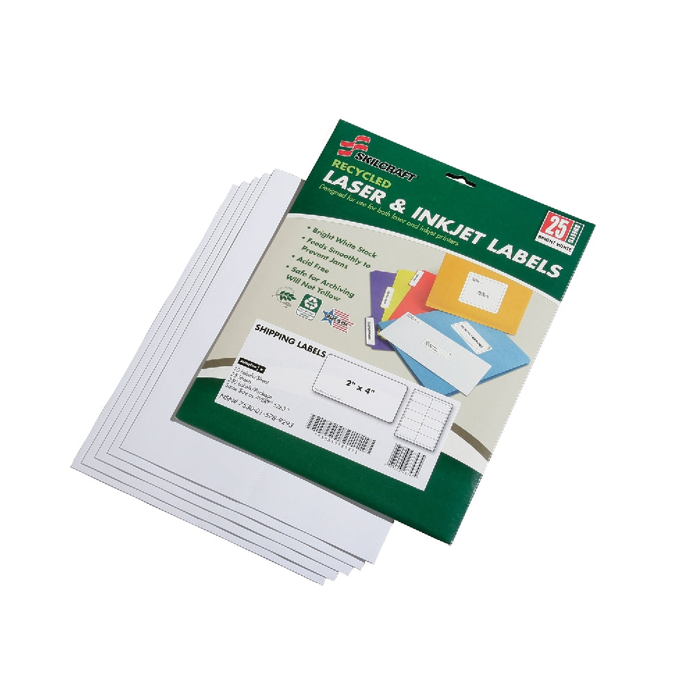 Image of Recycled Laser and Inkjet Labels, Address and Shipping, 2" x 4", 10/Sheet, 250 Labels