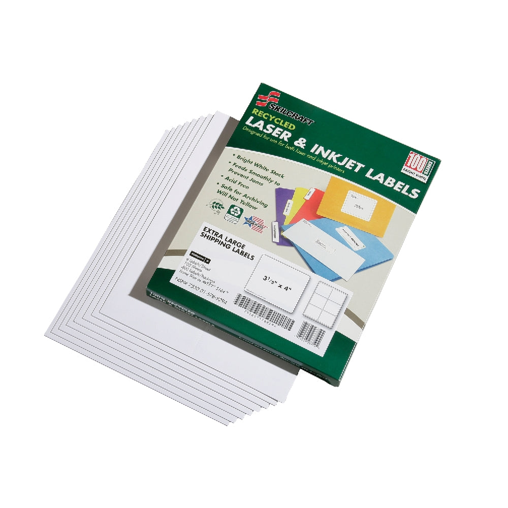 Image of Recycled Laser and Inkjet Labels, Address and Shipping, 3-1/3" x 4", 6/Sheet, 600 Labels